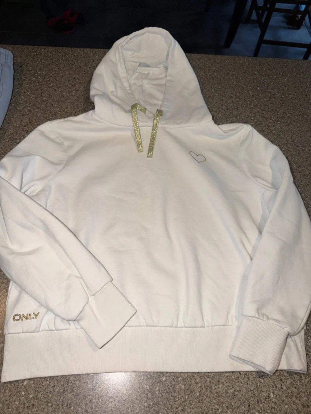 ONLY White Hoodie with Gold Drawstrings and Logo - Picture 1 of 3